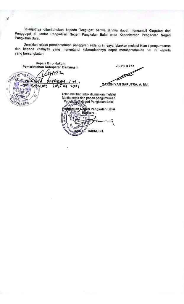 Relaas Pemberitahuan Panggilan Sidang Kepada Tergugat Perkara Perdata Nomor  7_Pdt.G_2026_PN Pkb a.n. NURLAILALA BINTI ISMAIL (2).jpg